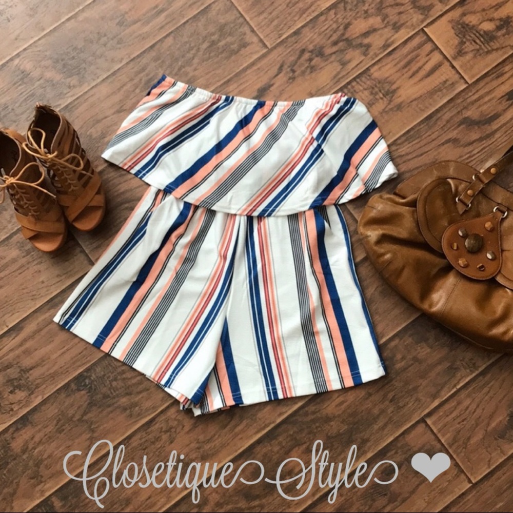 Striped Layered Romper - Picture 2 of 7